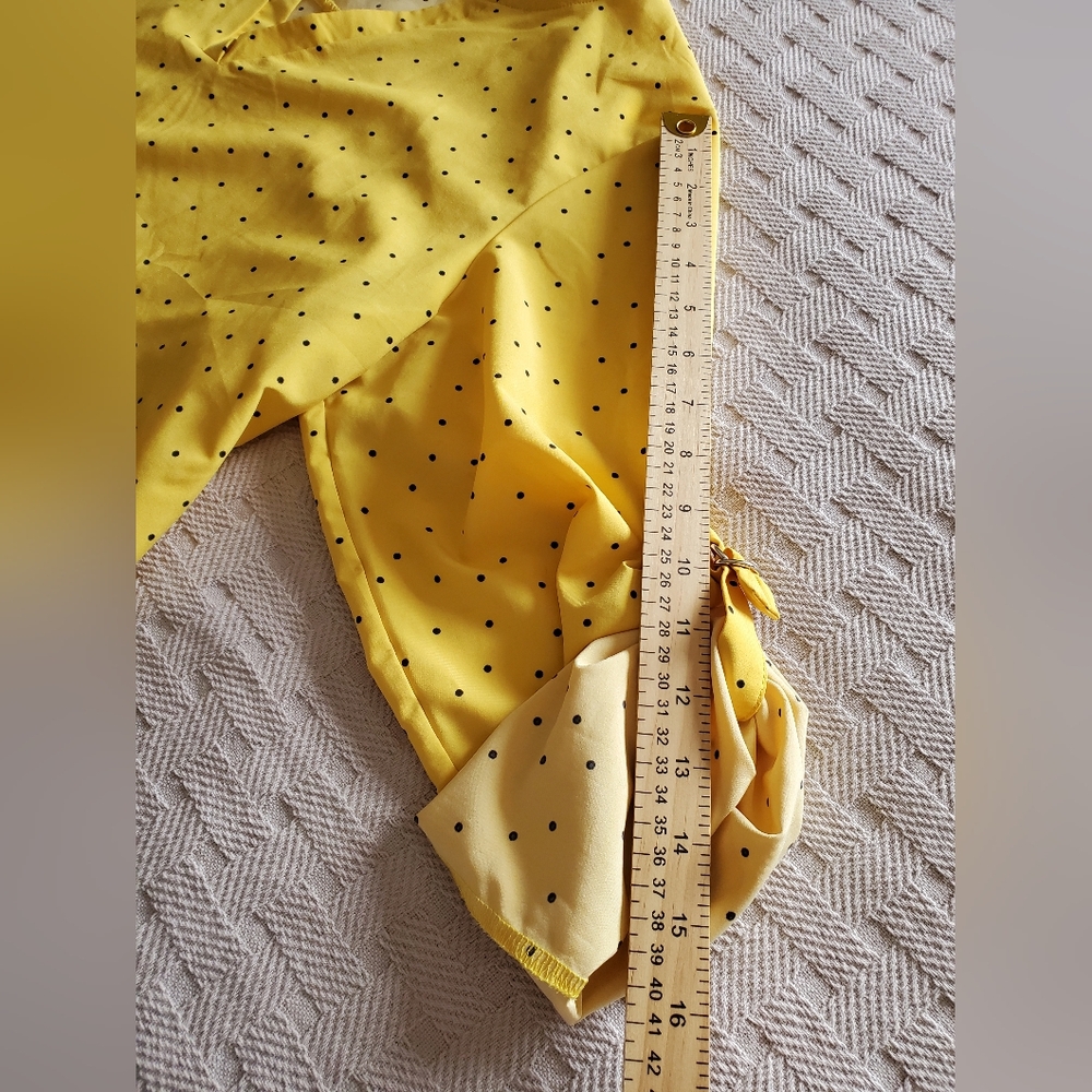 Roswear Sun Yellow Polka Dots Roll Tab Sleeve Tunic - Picture 8 of 9